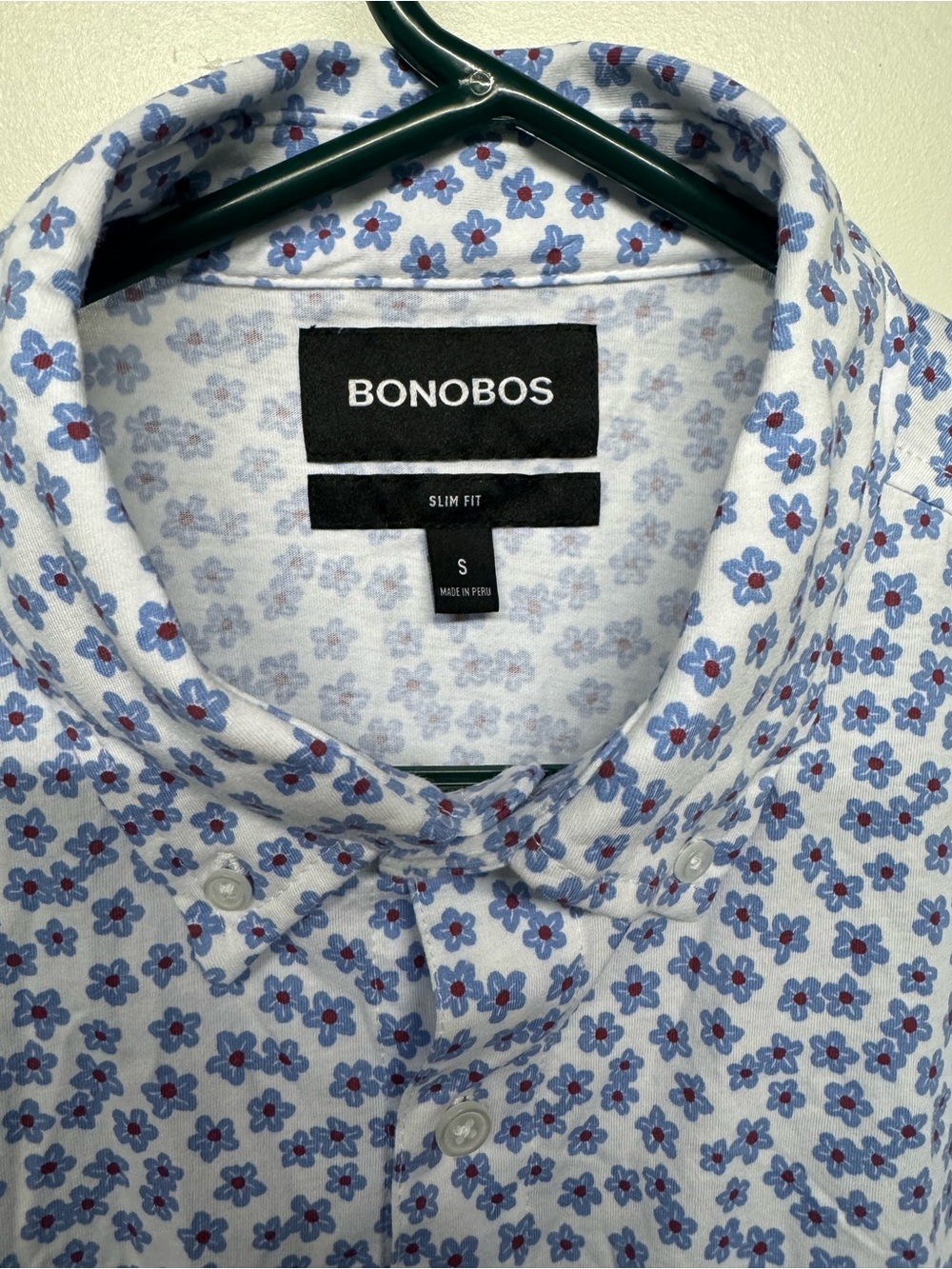 Bonobos Slim Fit White Button-Down Shirt with Blue Floral and Red Accents